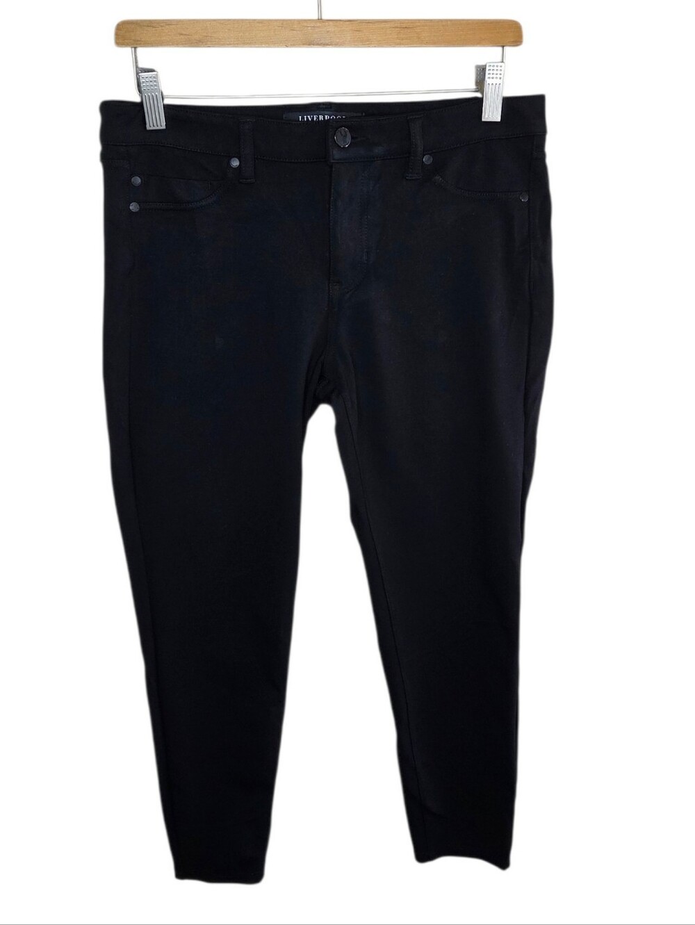 Liverpool Black Petite Cropped Stretchy Skinny Pants Size 8/29P Low-Mid Rise